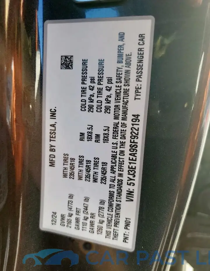 5YJ3E1EA9SF922194# 13
