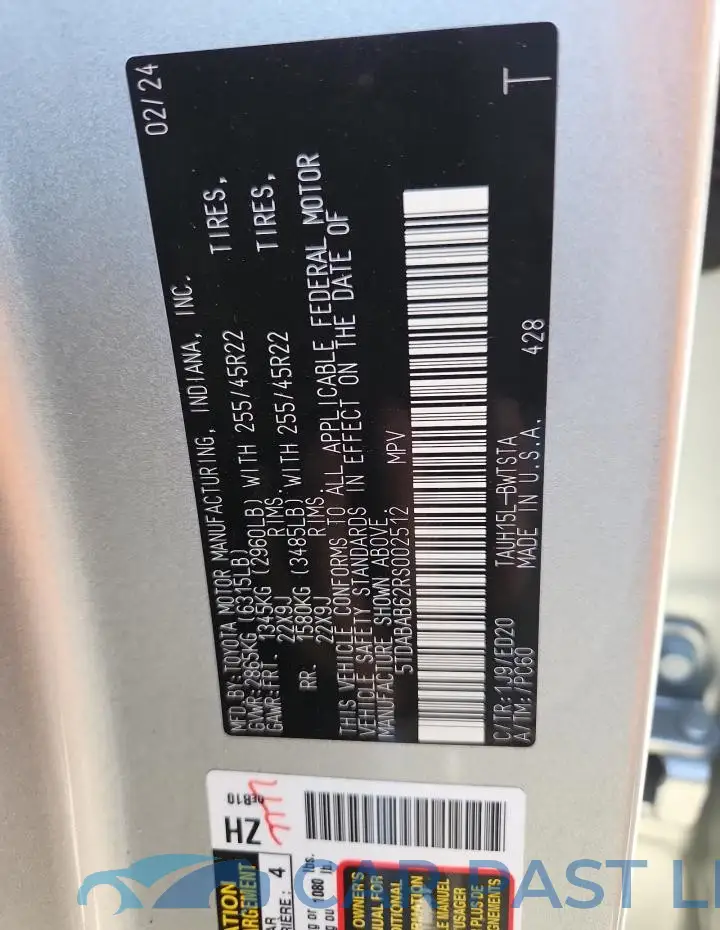 5TDABAB62RS002512# 13