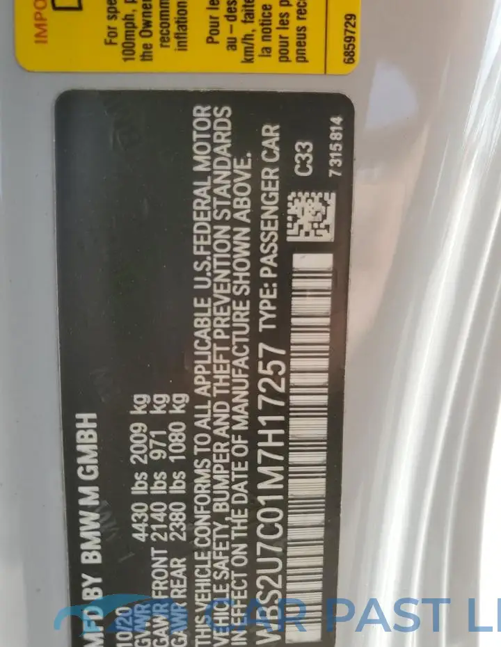 WBS2U7C01M7H17257# 12