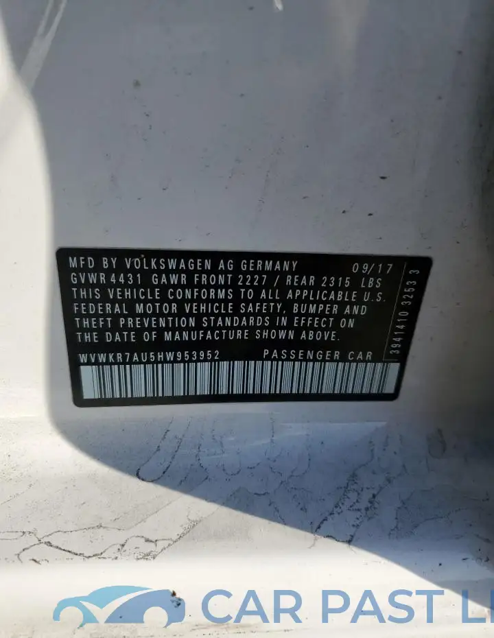 WVWKR7AU5HW953952# 12