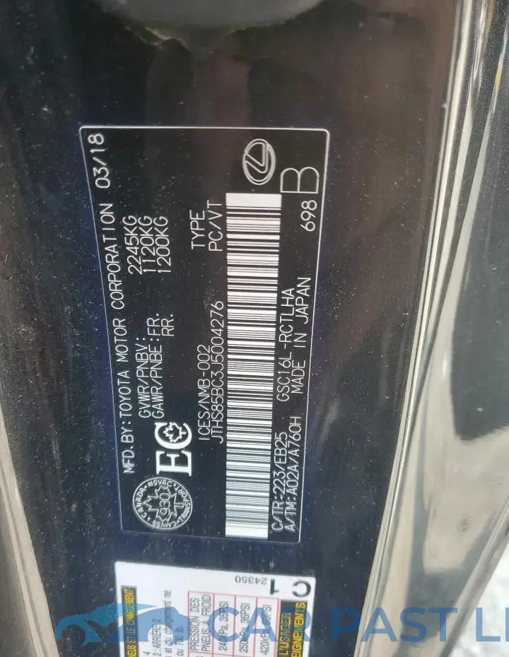 JTHS85BC3J5004276# 12