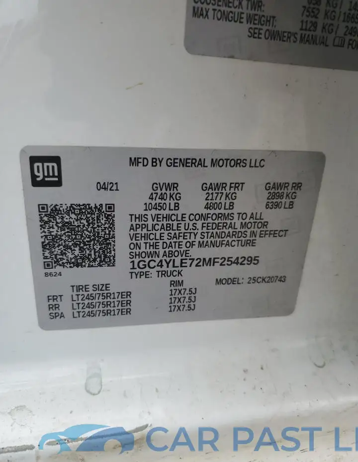 1GC4YLE72MF254295# 12