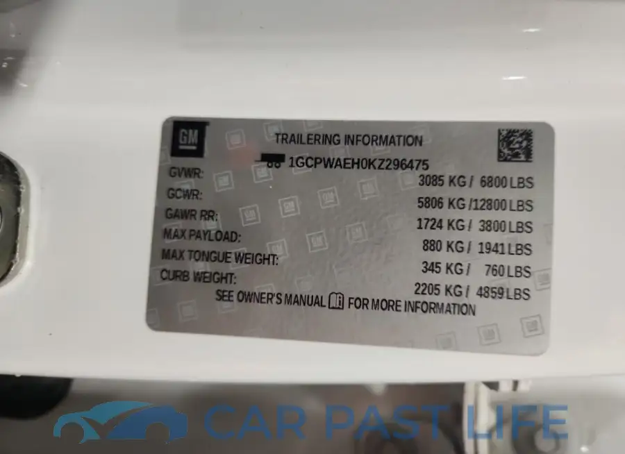 1GCPWAEH0KZ296475# 12