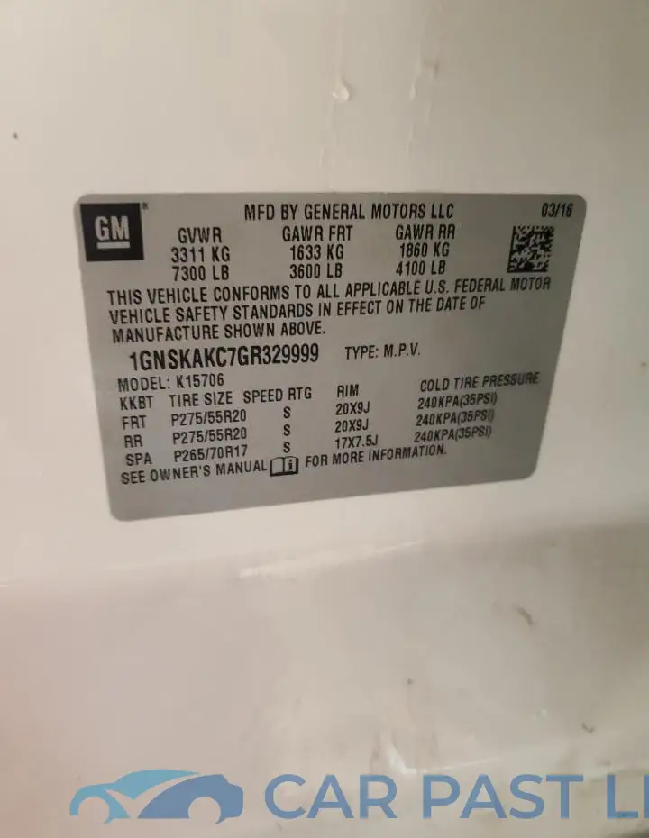 1GNSKAKC7GR329999# 13