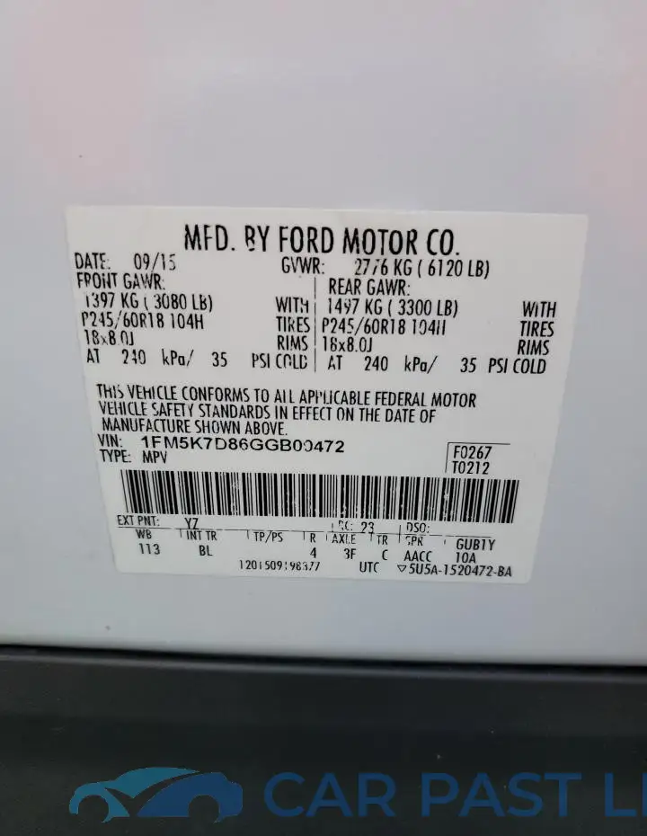 1FM5K7D86GGB09472# 13