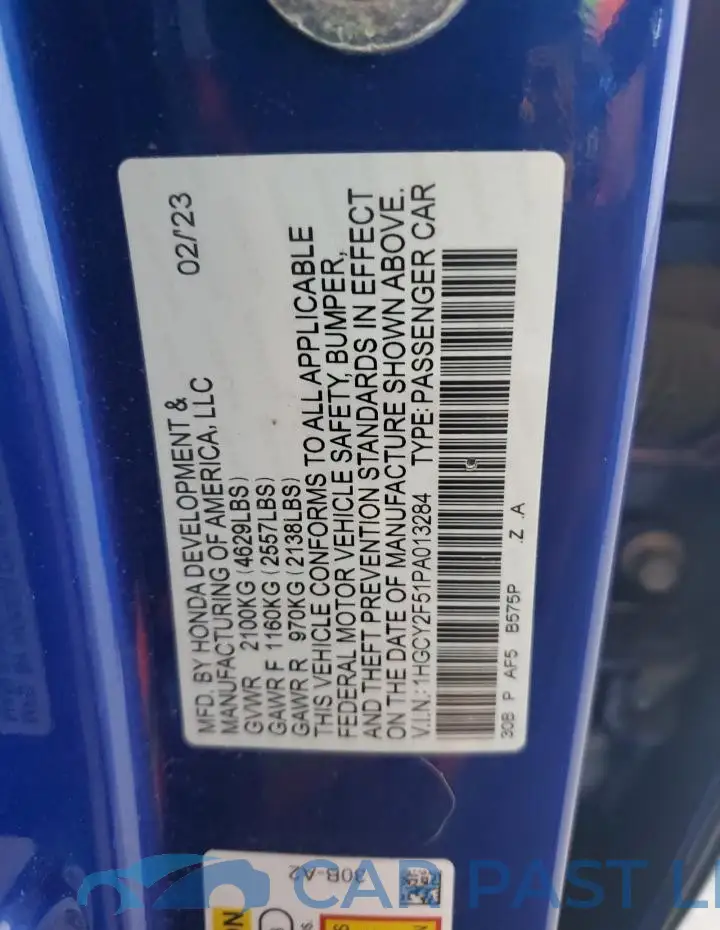 1HGCY2F51PA013284# 12