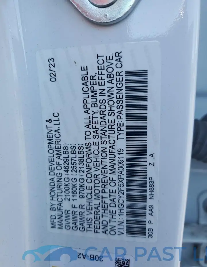 1HGCY2F5XPA009119# 12