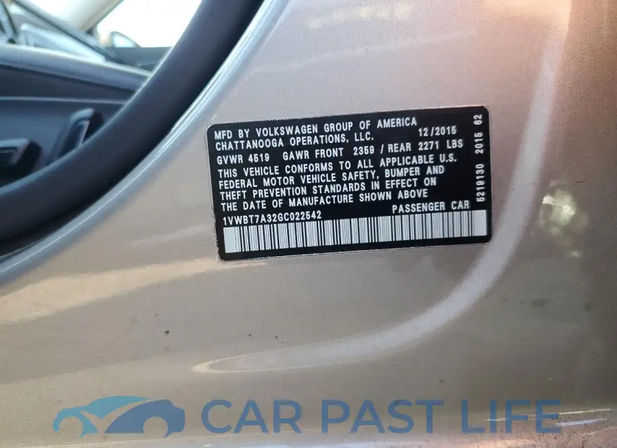 1VWBT7A32GC022542# 12