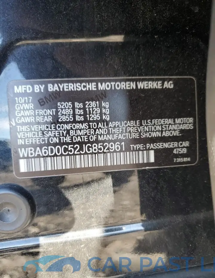 WBA6D0C52JG852961# 12