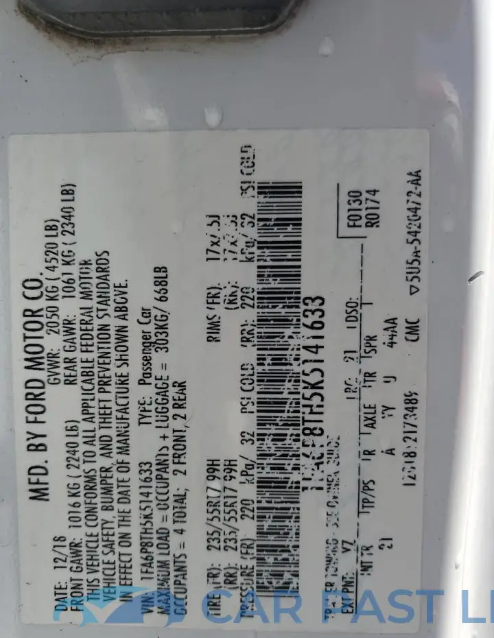1FA6P8TH5K5141633# 12