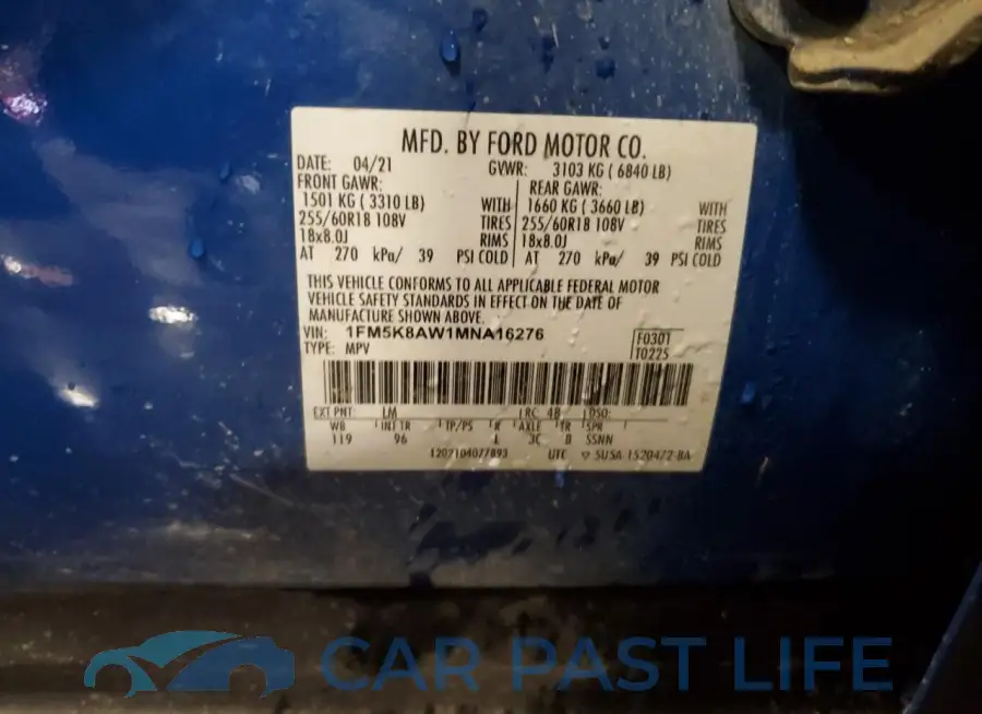 1FM5K8AW1MNA16276# 13