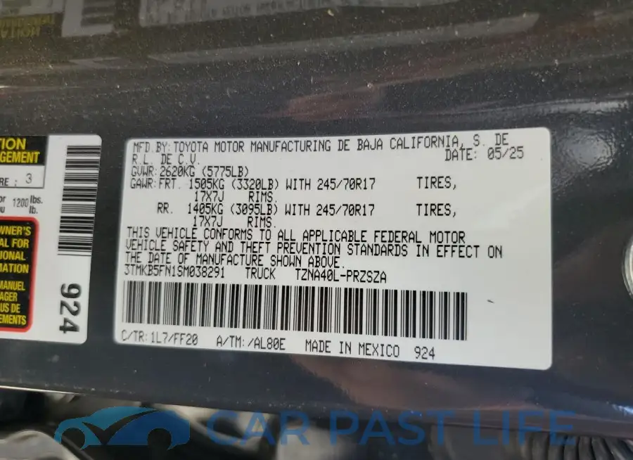 3TMKB5FN1SM038291# 12