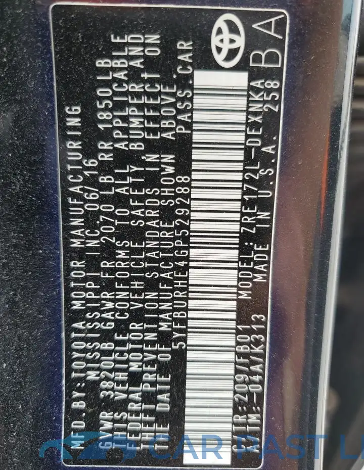 5YFBURHE4GP529288# 12