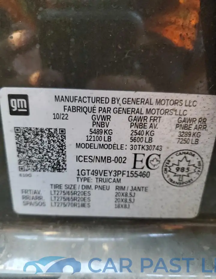 1GT49VEY3PF155460# 12