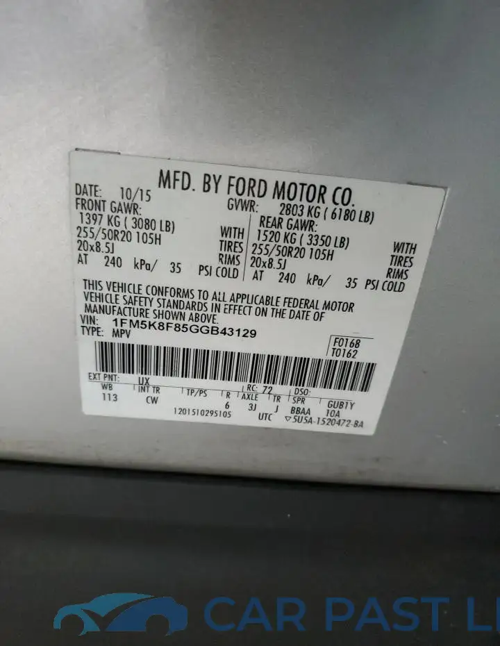 1FM5K8F85GGB43129# 13