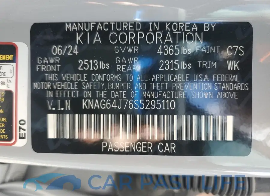 KNAG64J76S5295110# 12