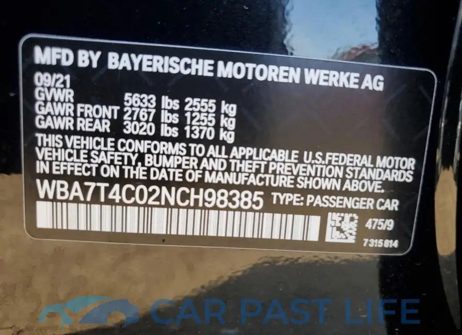 WBA7T4C02NCH98385# 12