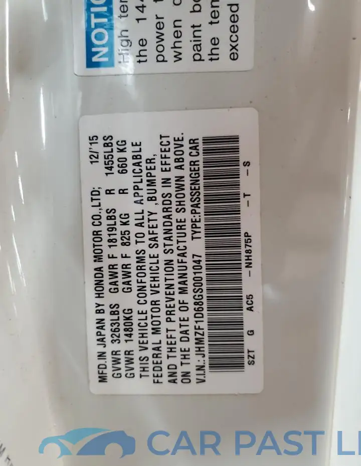 JHMZF1D68GS001047# 12