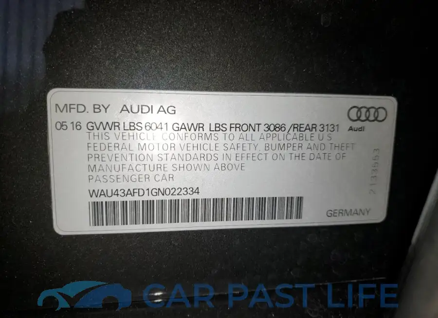 WAU43AFD1GN022334# 12