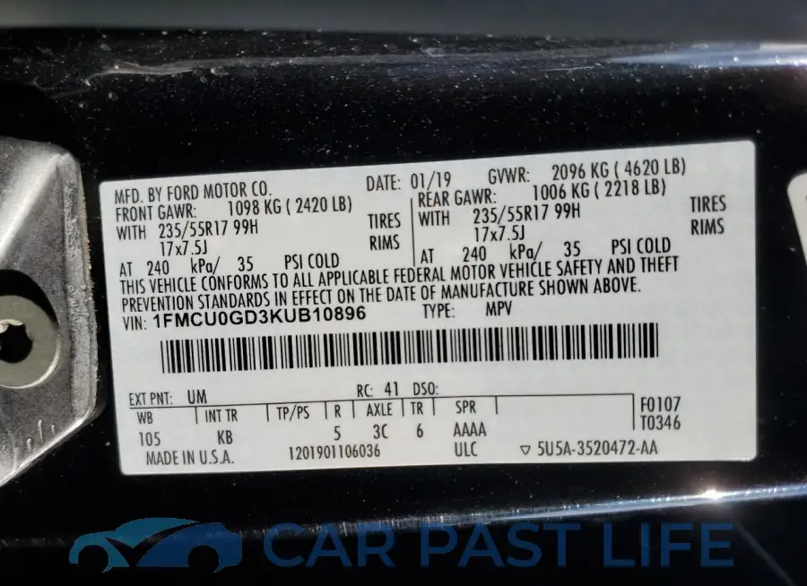 1FMCU0GD3KUB10896# 12