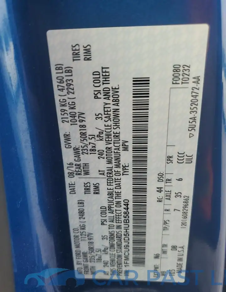 1FMCU9JD5HUB58440# 13