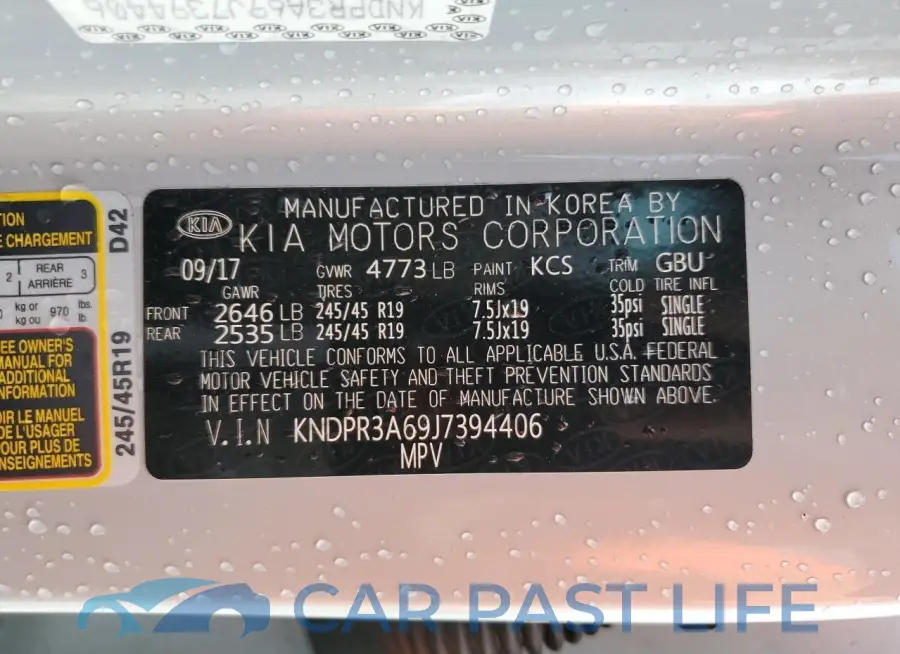 KNDPR3A69J7394406# 12