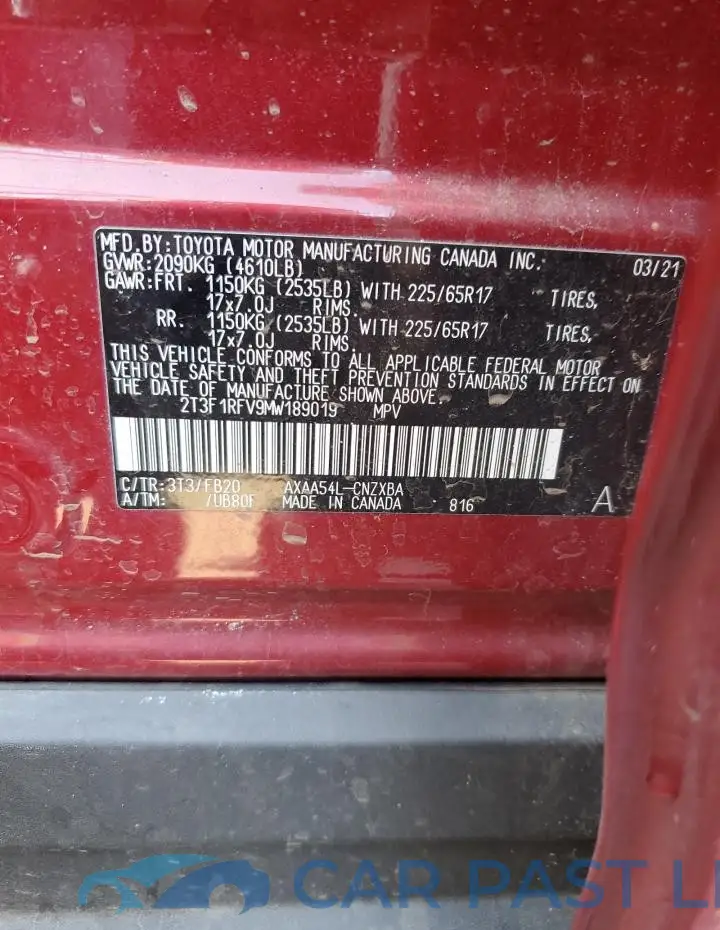 2T3F1RFV9MW189019# 13