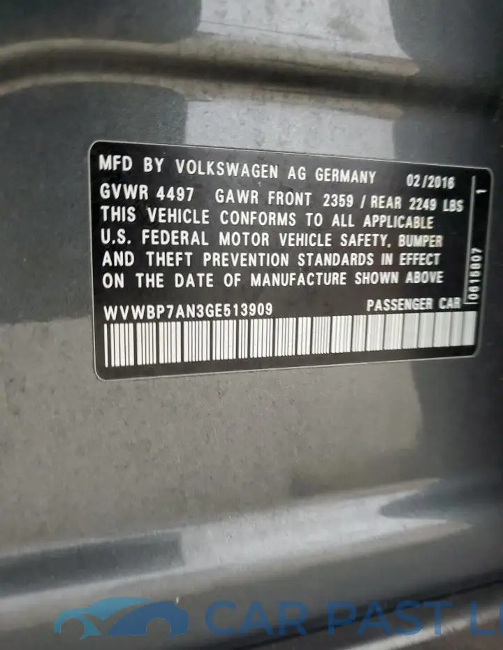 WVWBP7AN3GE513909# 12