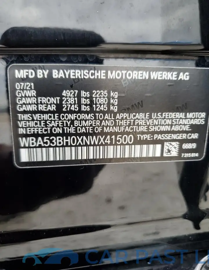 WBA53BH0XNWX41500# 12