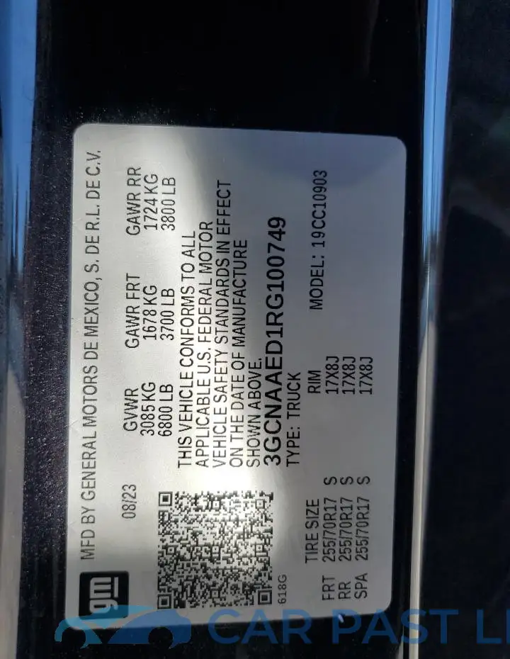 3GCNAAED1RG100749# 12