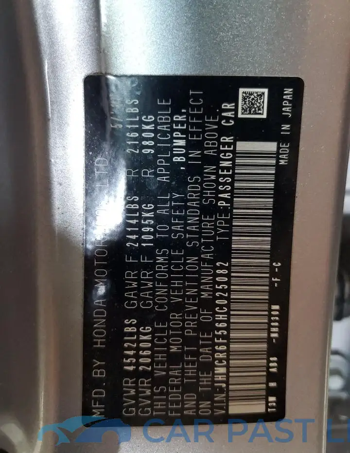 JHMCR6F56HC025082# 12