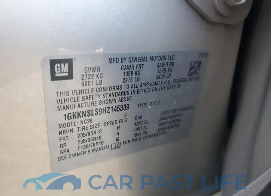 1GKKNSLS9HZ145309# 13