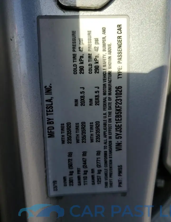 5YJ3E1EB5KF231026# 12