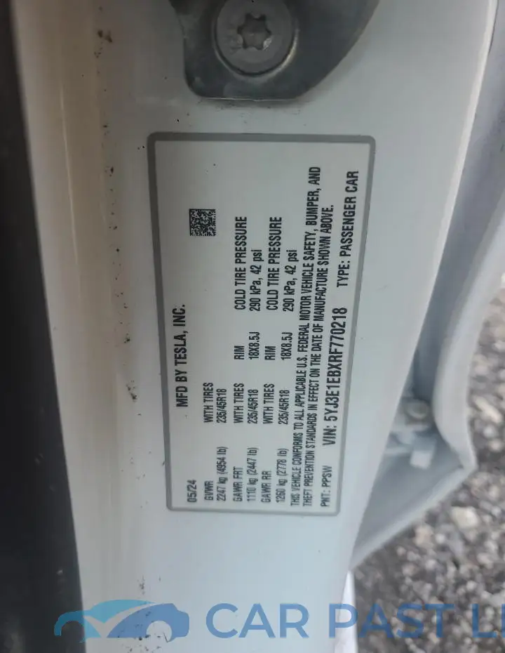 5YJ3E1EBXRF770218# 12