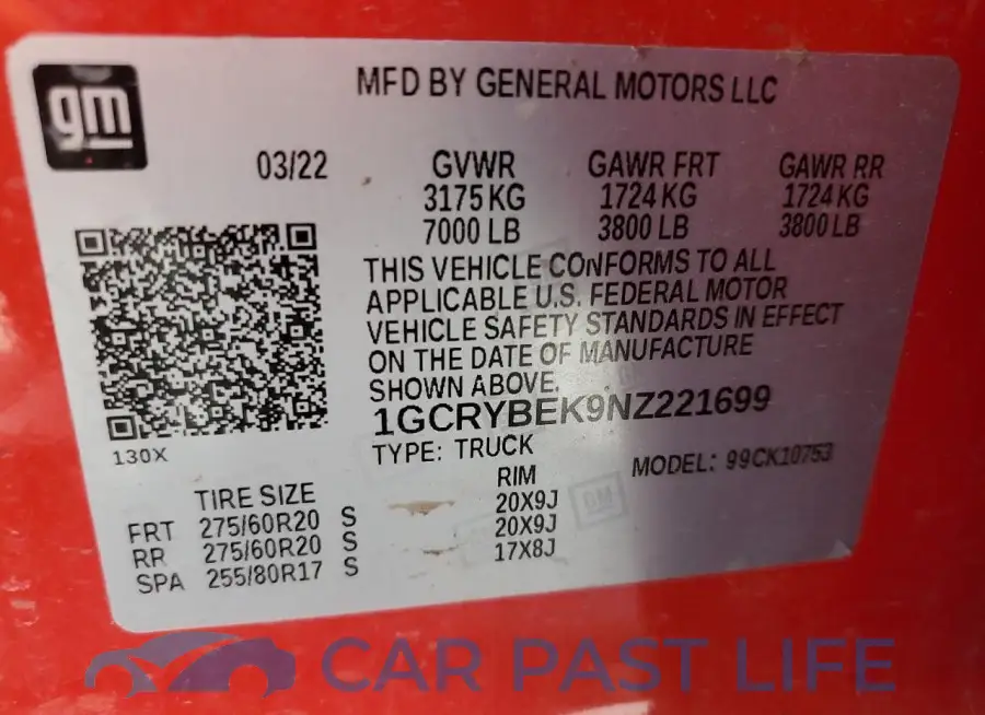 1GCRYBEK9NZ221699# 12