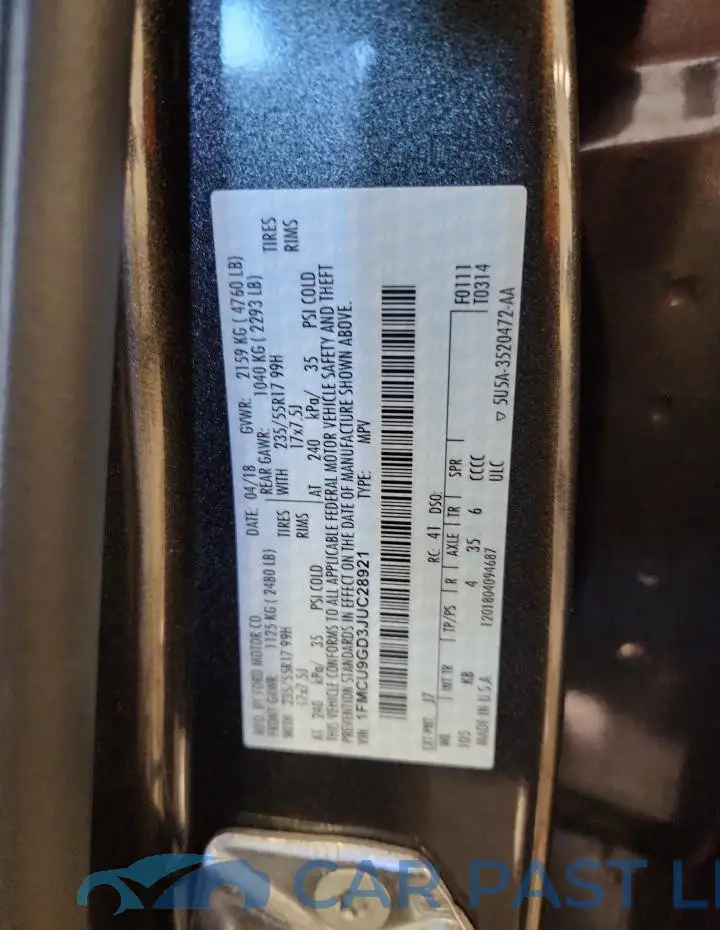 1FMCU9GD3JUC28921# 13