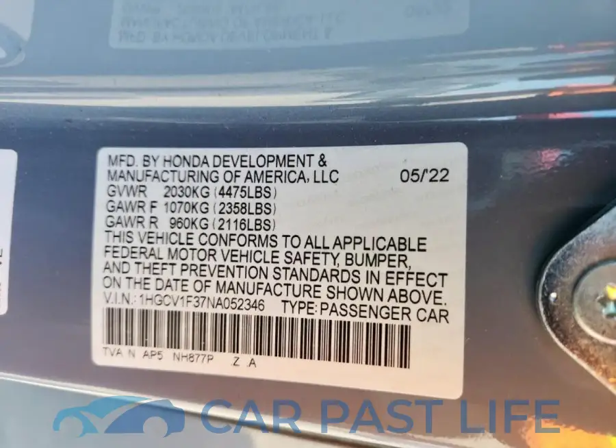 1HGCV1F37NA052346# 13