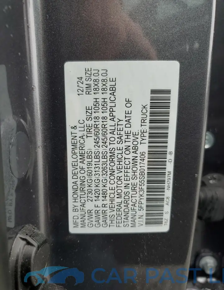 5FPYK3F55SB017406# 12