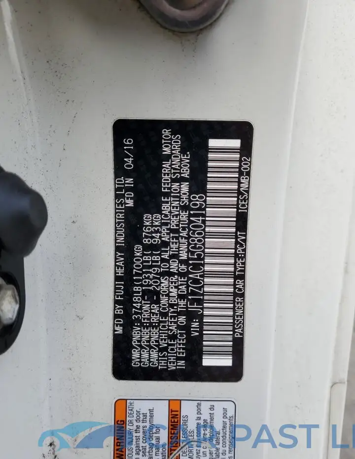 JF1ZCAC15G8604198# 12