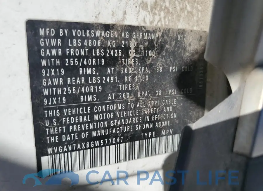 WVGAV7AX8GW577047# 13