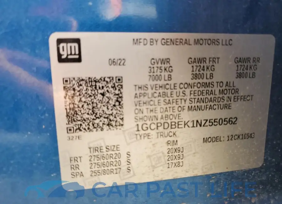 1GCPDBEK1NZ550562# 13