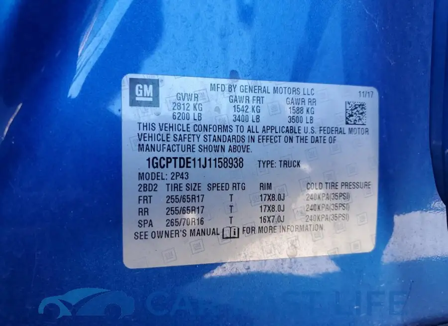 1GCPTDE11J1158938# 12