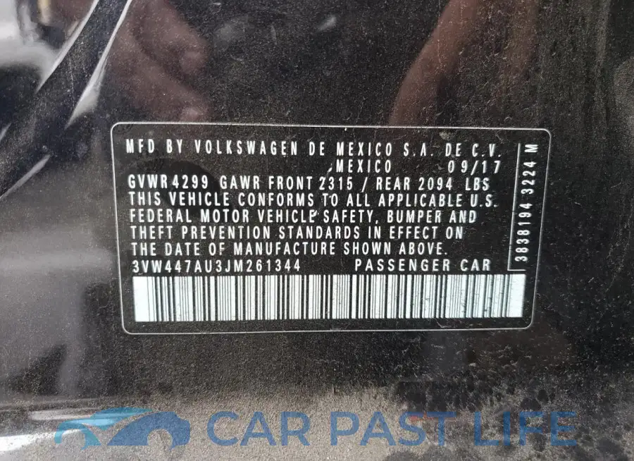 3VW447AU3JM261344# 12