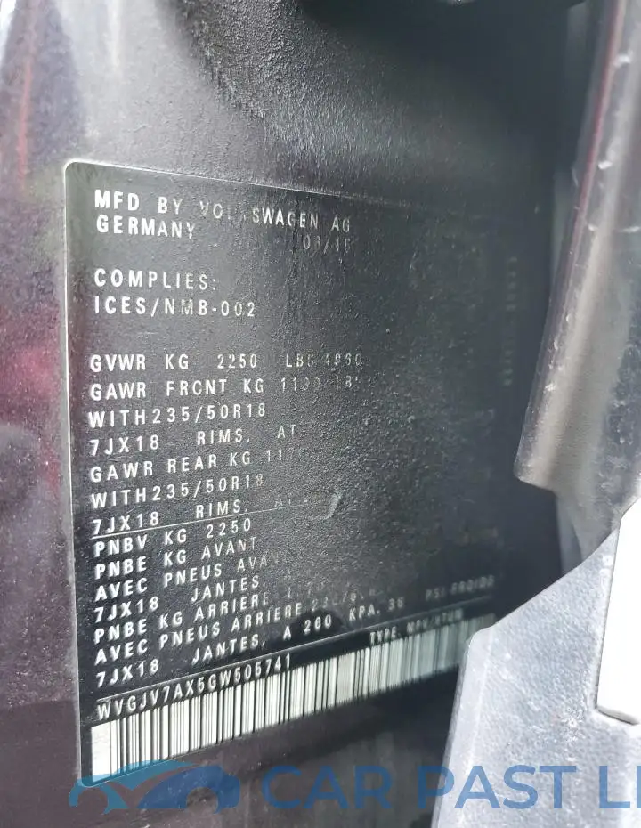 WVGJV7AX5GW505741# 13
