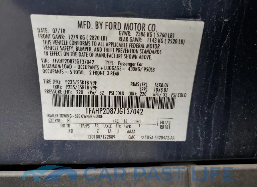 1FAHP2D87JG137042# 12