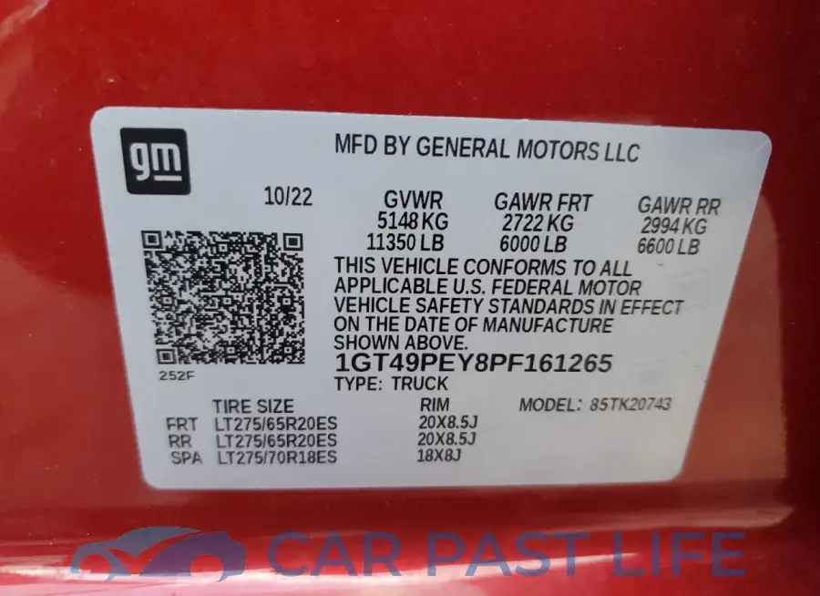 1GT49PEY8PF161265# 12
