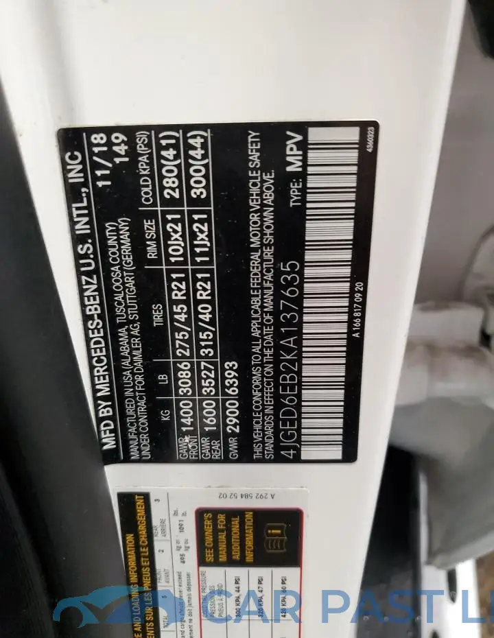 4JGED6EB2KA137635# 13