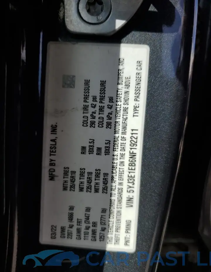 5YJ3E1EB6NF192211# 12