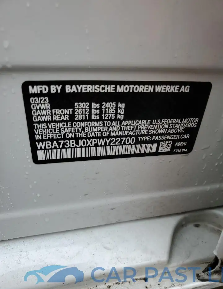 WBA73BJ0XPWY22700# 12