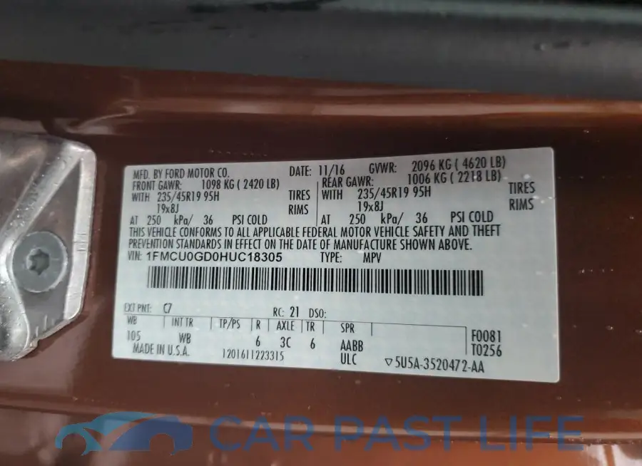 1FMCU0GD0HUC18305# 13